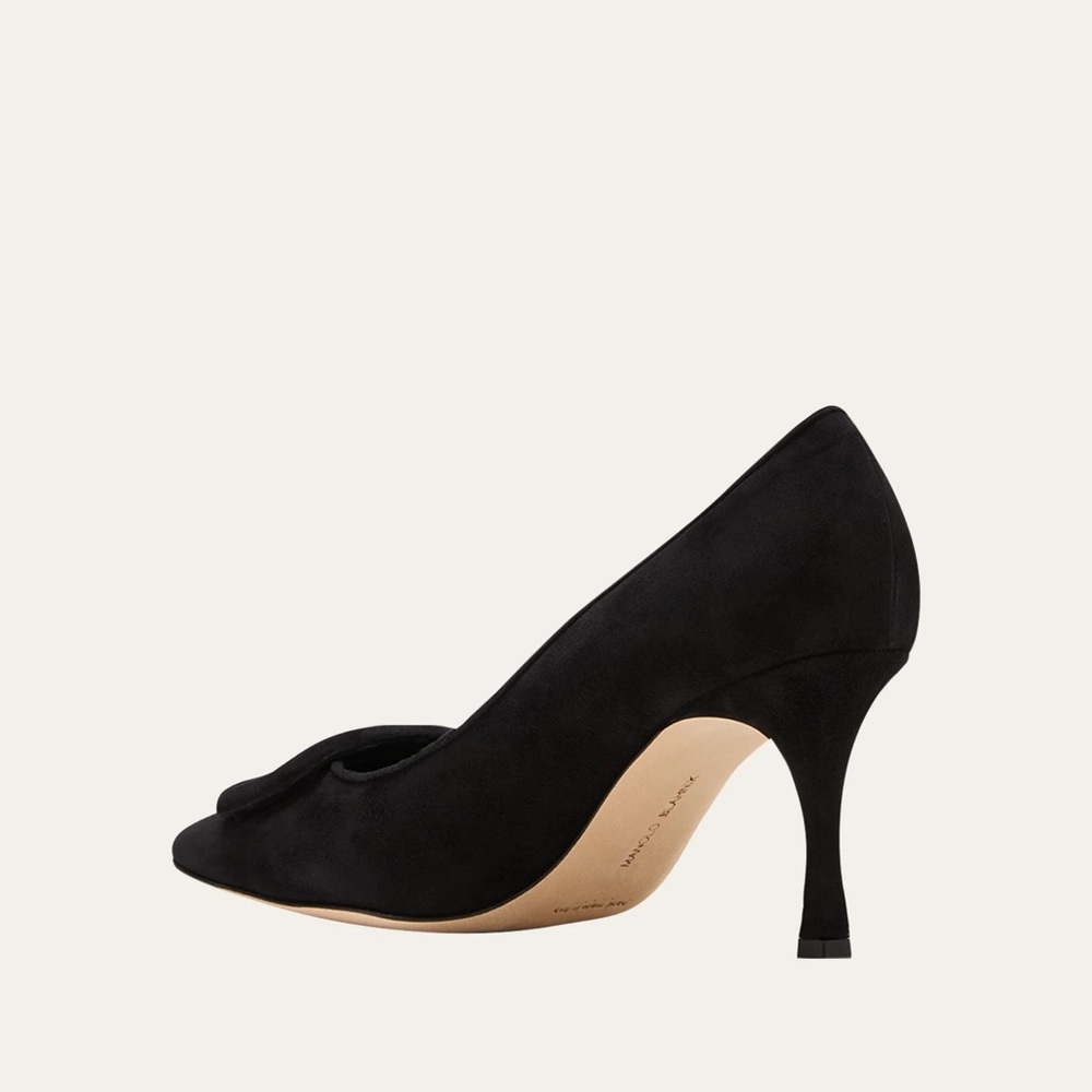 Monolo Blahnik Maysale Suede Pointed-Toe Buckle Pumps - Picture 4 of 12